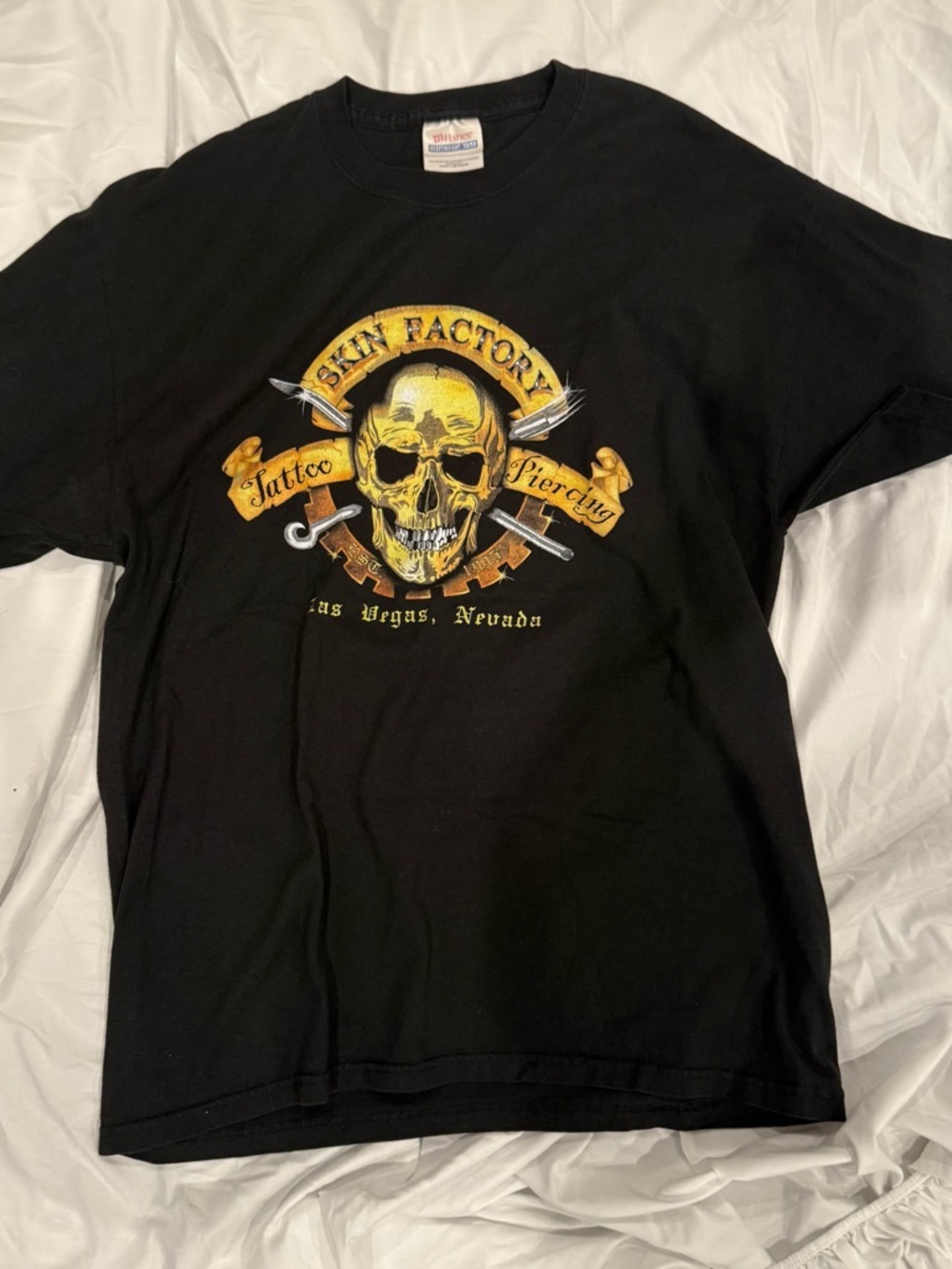 LV Skin Factory Black Tee with Yellow Skull Graphic